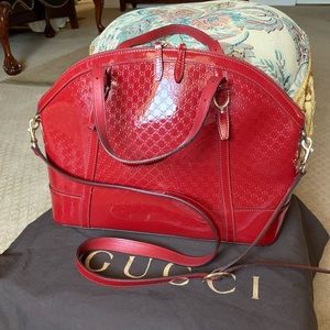 Authentic GUCCI Dome Red Guccissima Patnet Leather